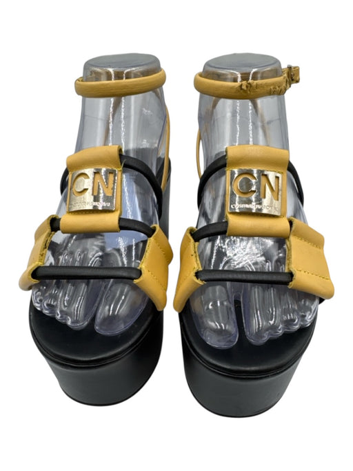 Costume National Shoe Size 6 Yellow & Black Leather Upper Logo Platform Sandals Yellow & Black / 6