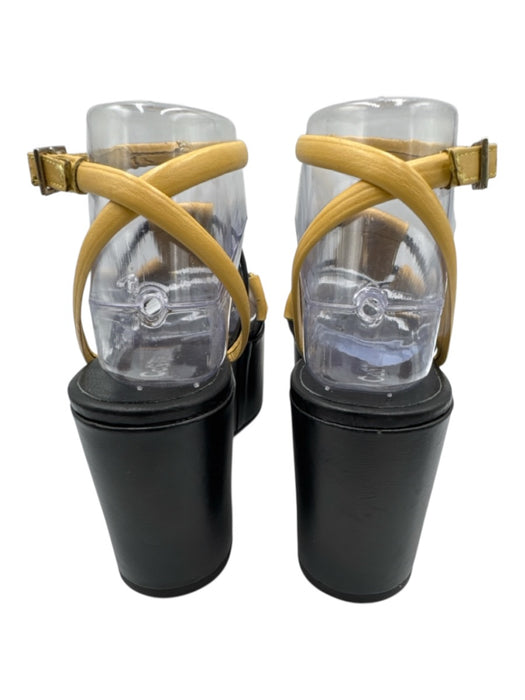 Costume National Shoe Size 6 Yellow & Black Leather Upper Logo Platform Sandals Yellow & Black / 6