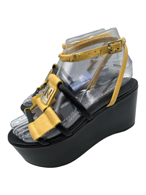 Costume National Shoe Size 6 Yellow & Black Leather Upper Logo Platform Sandals Yellow & Black / 6