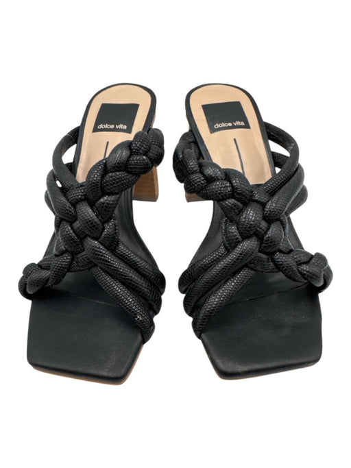 Dolce Vita Shoe Size 6 Black & Tan Leather Upper Beaded Open Square toe Sandals Black & Tan / 6