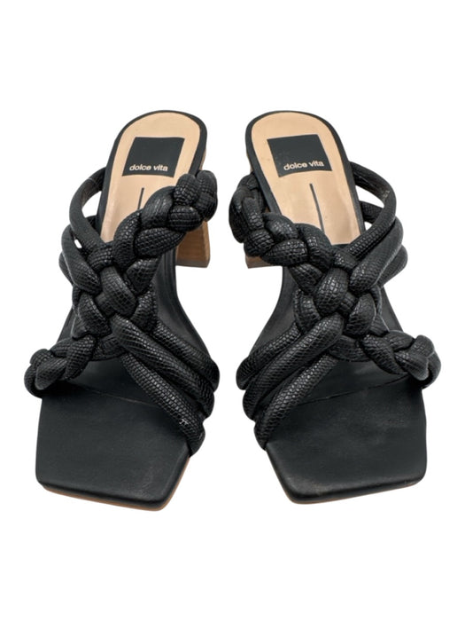 Dolce Vita Shoe Size 6 Black & Tan Leather Upper Beaded Open Square toe Sandals Black & Tan / 6
