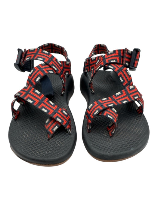 Chaco Shoe Size 6 Blue, Red, Black fabric upper Rubber Sole Geometric Sandals Blue, Red, Black / 6
