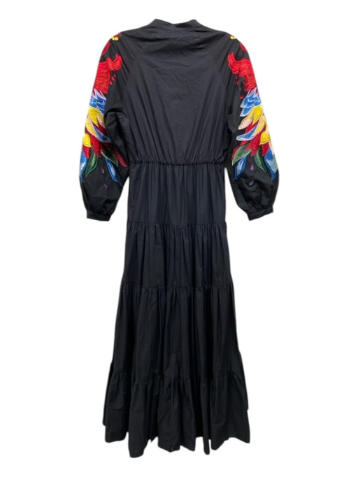 OO LA LA Size XS Black & Multi Cotton Maxi Tiered Embroidered Bird Detail Dress Black & Multi / XS