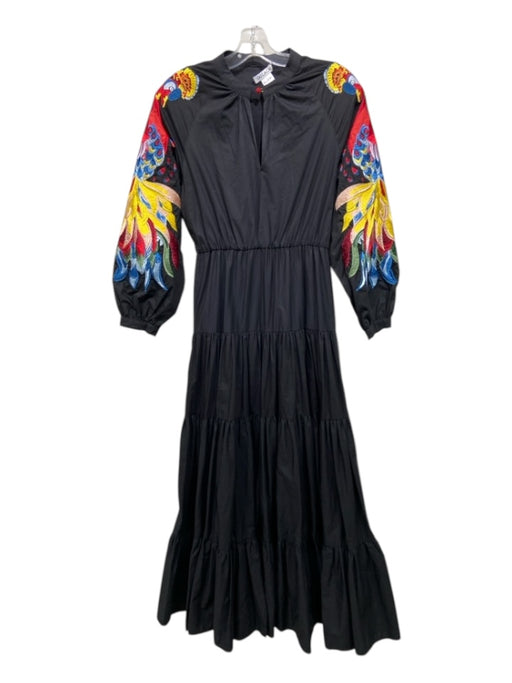 OO LA LA Size XS Black & Multi Cotton Maxi Tiered Embroidered Bird Detail Dress Black & Multi / XS