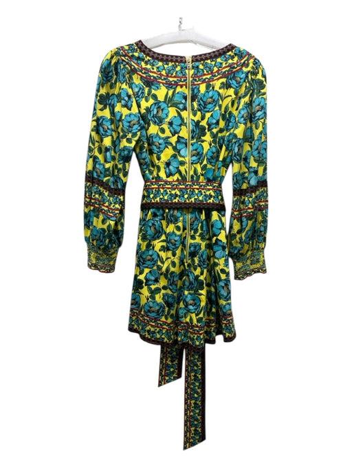 Alice + Olivia Size 2 Yellow & Green Print Cotton Floral Surplice Back Zip Dress Yellow & Green Print / 2