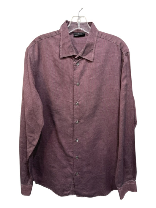 Armani Size L Red & White Cotton Micro Button Up Men's Long Sleeve Shirt Red & White / L