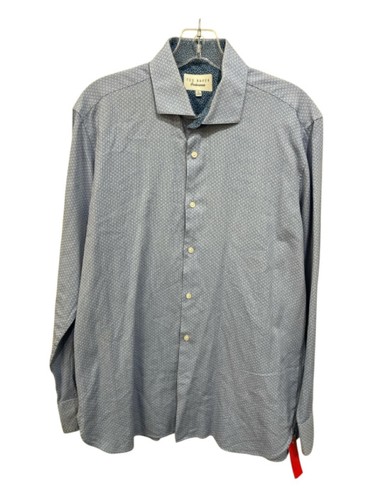 Ted Baker Size 16 Light blue Cotton Blend Micro Button up Long Sleeve Shirt Light blue / 16