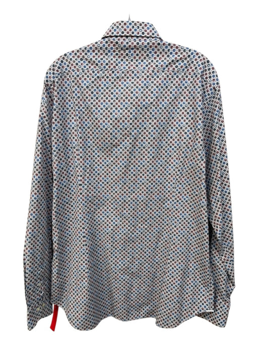 Saks Fifth Ave Size L Blue & Red Cotton Blend Circles Men's Long Sleeve Shirt Blue & Red / L