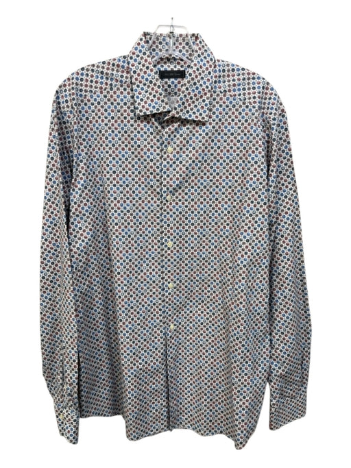 Saks Fifth Ave Size L Blue & Red Cotton Blend Circles Men's Long Sleeve Shirt Blue & Red / L