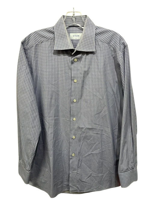 Eton Size 16.5 Blue & White Cotton Blend Medallion Button Down Long Sleeve Shirt Blue & White / 16.5