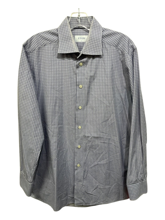 Eton Size 16.5 Blue & White Cotton Blend Medallion Button Down Long Sleeve Shirt Blue & White / 16.5