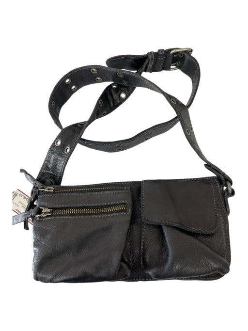 Free People Black Leather Grommet Detail Crossbody Top Zip Moto Bag Black / S