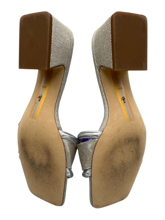 Sam Edelman Shoe Size 10.5 Silver Leather & Canvas Slide Mule Square Toe Sandals Silver / 10.5