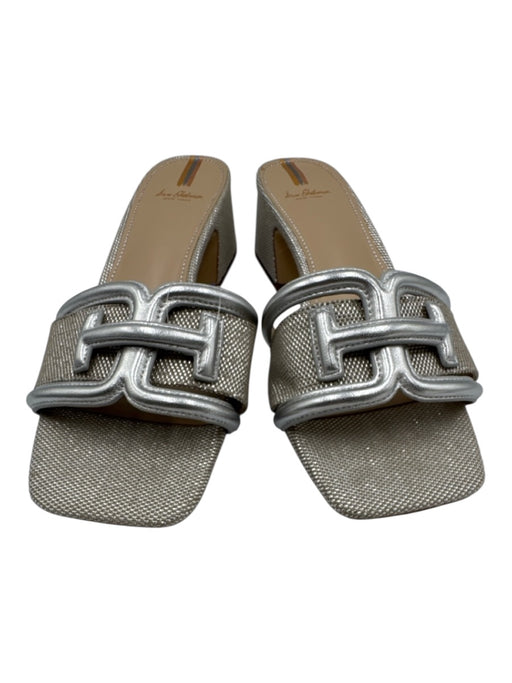Sam Edelman Shoe Size 10.5 Silver Leather & Canvas Slide Mule Square Toe Sandals Silver / 10.5