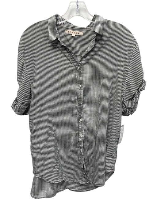 XiRENA Size XS Gray & White Cotton Short Sleeve Stripe Buttons Blouse Top Gray & White / XS