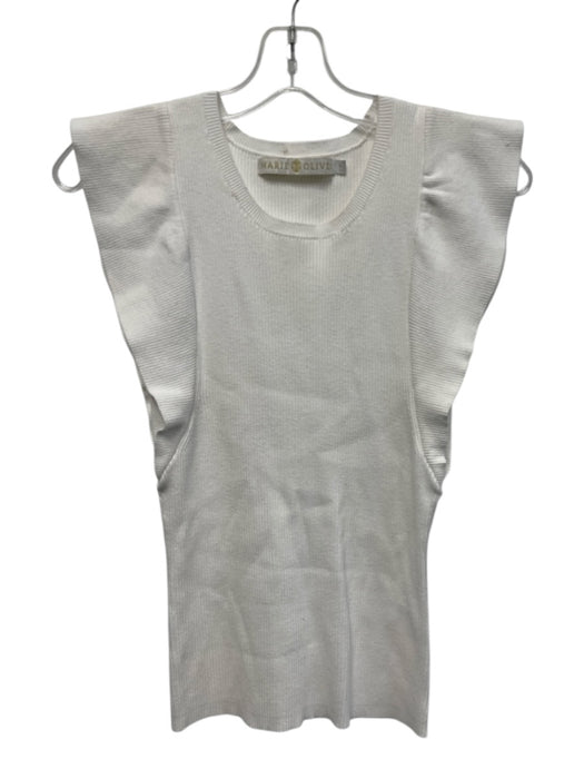Marie Oliver Size S White Viscose & Polyester Ruffle Cap Sleeve Rib Knit Top White / S