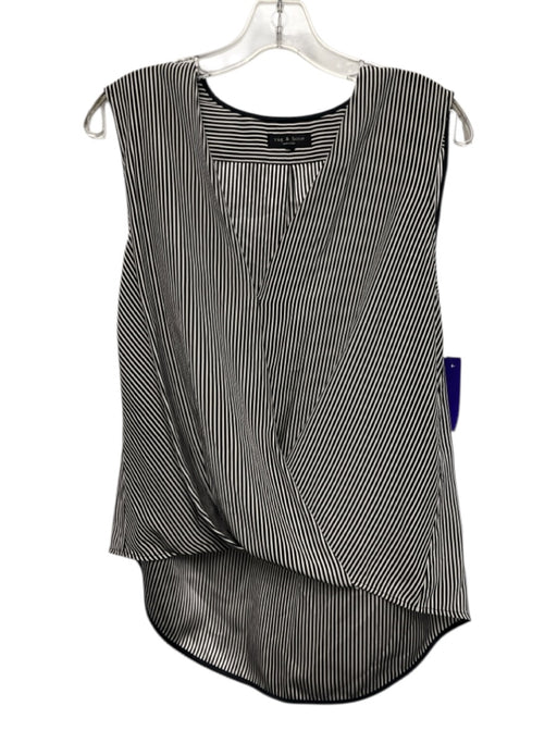 Rag & Bone Size S Black & White Silk Sleeveless Stripe V Neck Top Black & White / S
