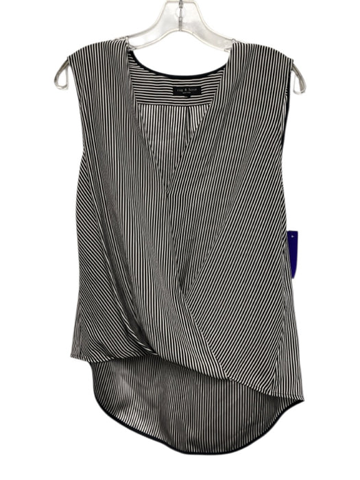 Rag & Bone Size S Black & White Silk Sleeveless Stripe V Neck Top Black & White / S