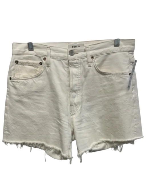 Agolde Size 28 White Cotton High Tie Neck High Rise Button Fly Distressed Shorts White / 28