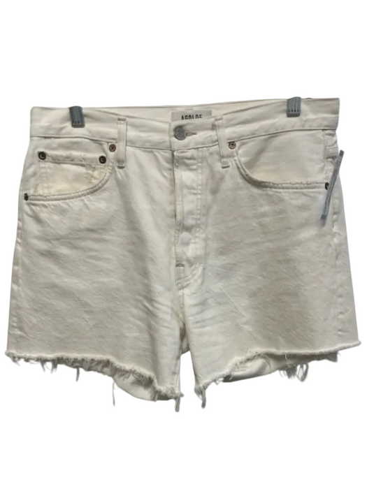 Agolde Size 28 White Cotton High Tie Neck High Rise Button Fly Distressed Shorts White / 28