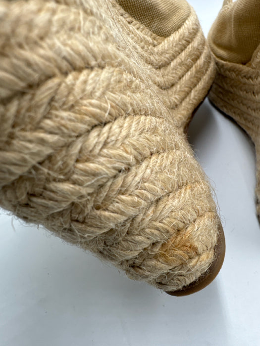 Christian Louboutin Shoe Size 38 Beige Canvas & Raffia Peep Toe Espadrille