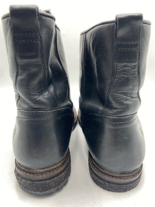 Frye Shoe Size 7 Black Leather Ankle Round Toe Fur Lining Booties