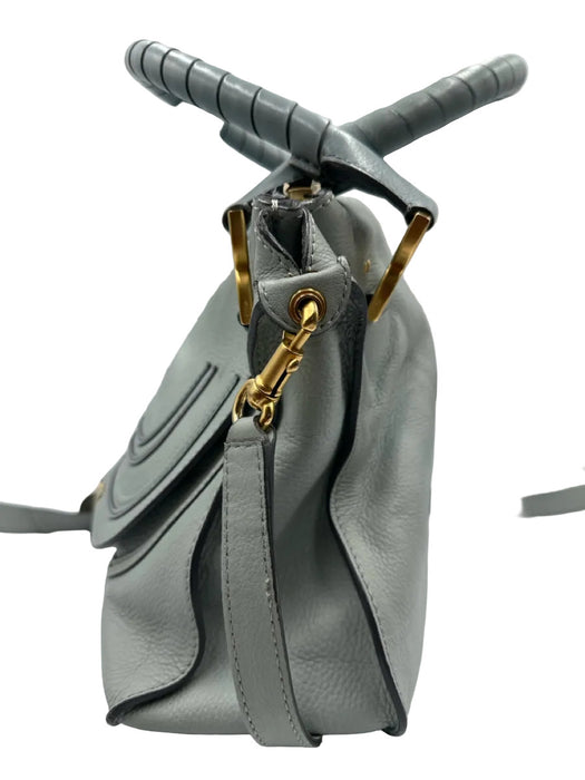 Chloe Seafoam Green Grained Leather Gold hardware Rolled Handles Zip Top Bag