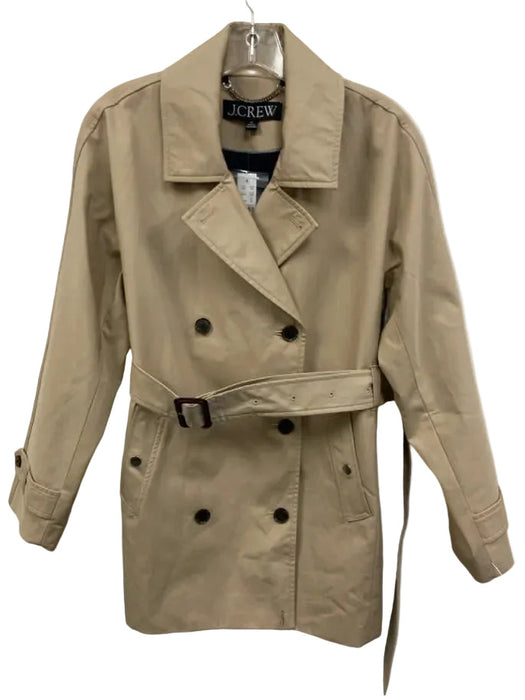 J. Crew Size XS Khaki Cotton Double Breast Button Pockets Lapel Belt Inc Coat