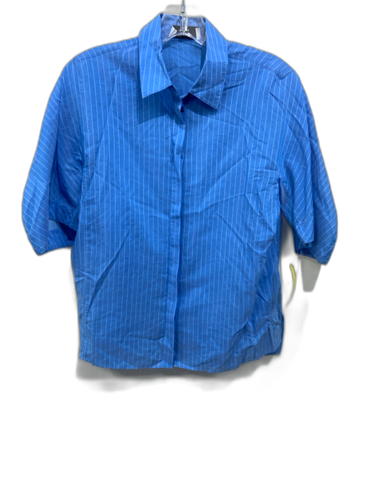 Theory Project Size P Blue & White Cotton & Cupro Short Sleeve Stripe Blouse Top Blue & White / P