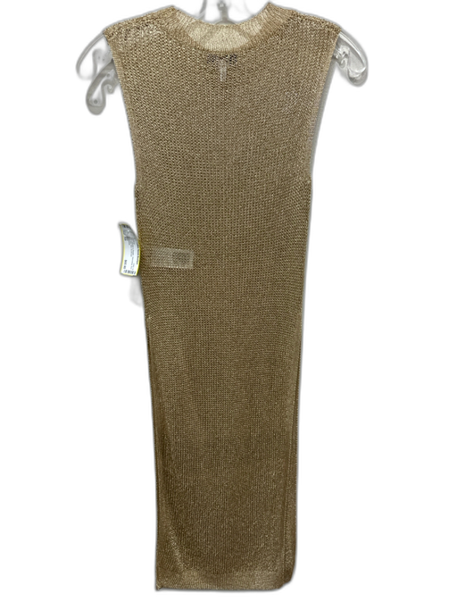 Reiss Size XS Gold Viscose & Metallic Sleeveless Knit Side Slits Midi Coverup Gold / XS
