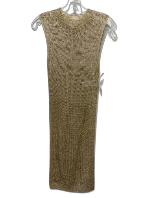Reiss Size XS Gold Viscose & Metallic Sleeveless Knit Side Slits Midi Coverup Gold / XS