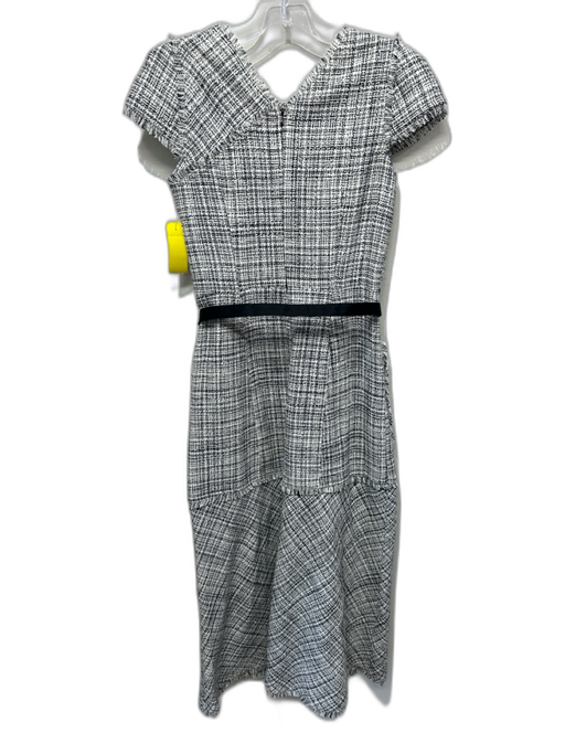 ME + EM Size 2 White & Black Cotton Blend Sleeveless Tweed Pockets Midi Dress White & Black / 2