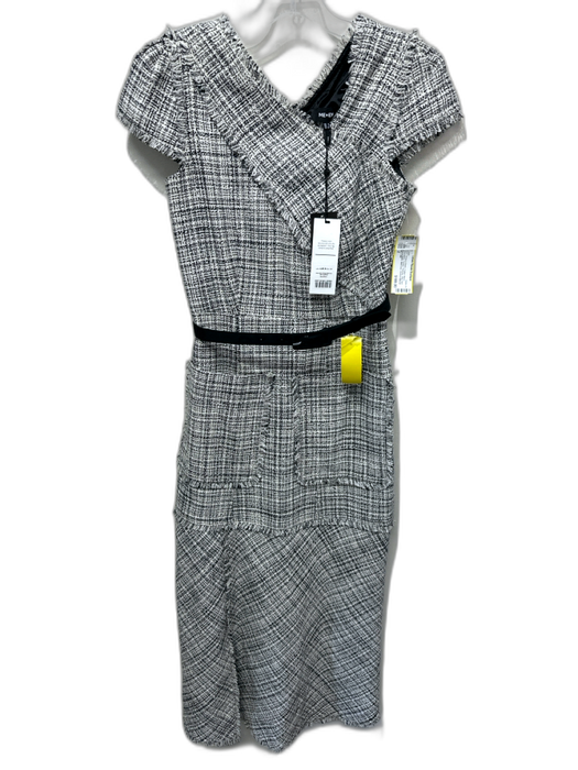 ME + EM Size 2 White & Black Cotton Blend Sleeveless Tweed Pockets Midi Dress White & Black / 2