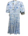 ME + EM Size 2 Blue & White Cotton Short Sleeve Floral Print Jacquard Midi Dress Blue & White / 2