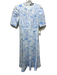 ME + EM Size 2 Blue & White Cotton Short Sleeve Floral Print Jacquard Midi Dress Blue & White / 2
