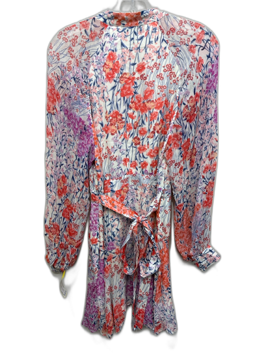 Reiss Size 4 Orange, Blue, Pink Viscose Long puff sleeve Floral Print Mini Dress Orange, Blue, Pink / 4