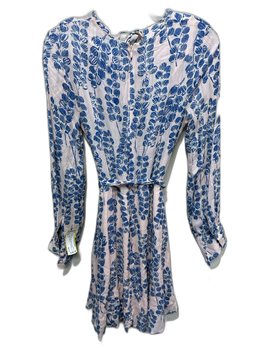 Reiss Size 2 Pink, Blue, Gold Viscose Metallic Thread Abstract Print Mini Dress Pink, Blue, Gold / 2