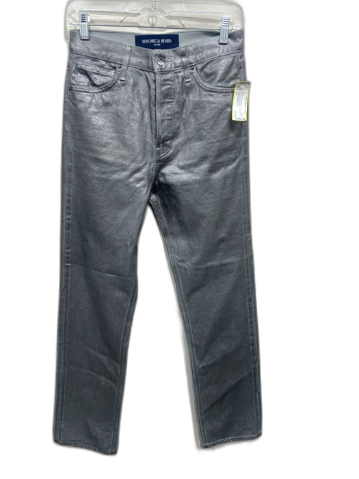 Veronica Beard Jeans Size 25 Silver Cotton Denim Coated Metallic High Rise Jeans Silver / 25