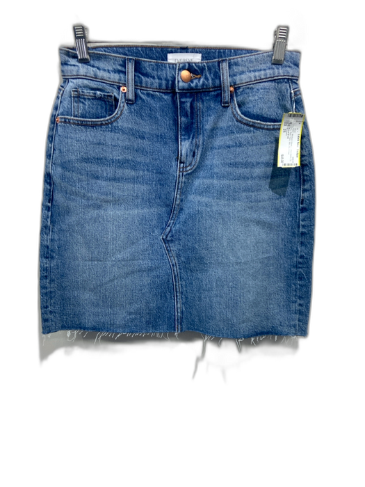 Evereve Size 25 Medium Wash Cotton Denim Zip Fly Raw Hem Mini Skirt Medium Wash / 25