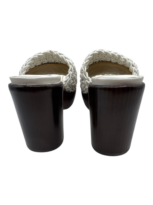 Vince Shoe Size 7.5 White & Brown Leather Peep Toe Crochet Mule Clogs White & Brown / 7.5