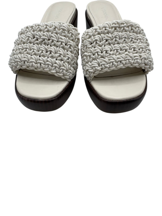 Vince Shoe Size 7.5 White & Brown Leather Peep Toe Crochet Mule Clogs White & Brown / 7.5