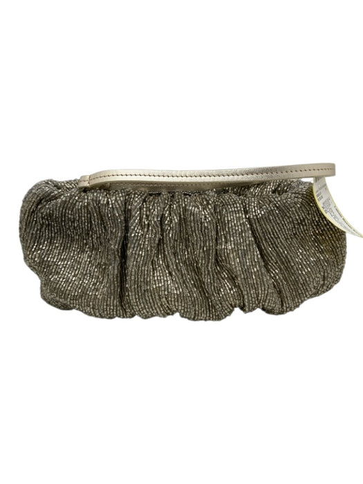 Staud Champagne Silver Fully Beaded Zip Top Metallic Hand Bag Champagne Silver / XS