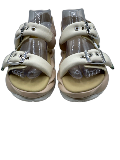 4CCCCEES Shoe Size 38 Beige, Pink, Green Leather Buckle Straps Round Toe Sandals Beige, Pink, Green / 38