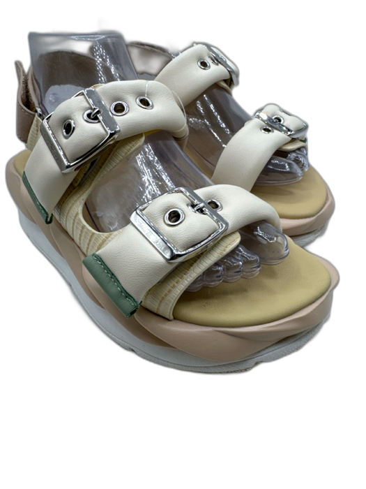 4CCCCEES Shoe Size 38 Beige, Pink, Green Leather Buckle Straps Round Toe Sandals Beige, Pink, Green / 38