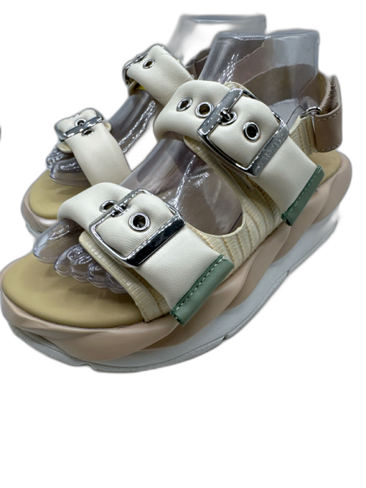4CCCCEES Shoe Size 38 Beige, Pink, Green Leather Buckle Straps Round Toe Sandals Beige, Pink, Green / 38