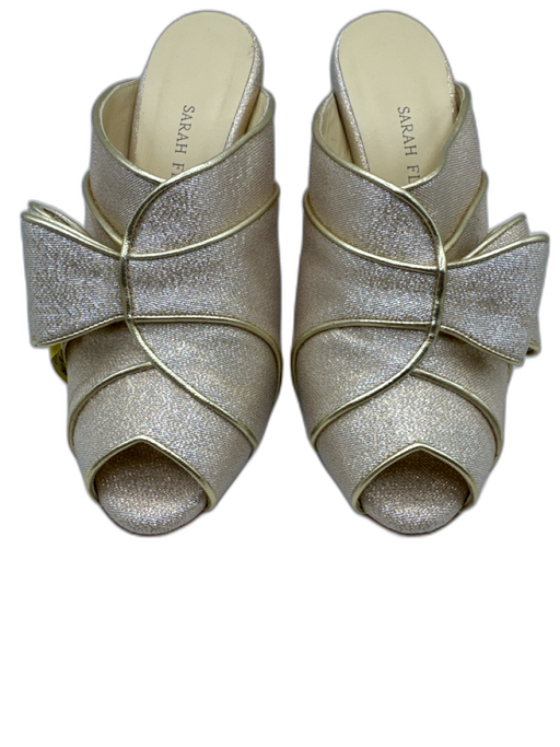 Sarah Flint Shoe Size 38 Gold Canvas & Leather Metallic Thread Peep Toe Pumps Gold / 38