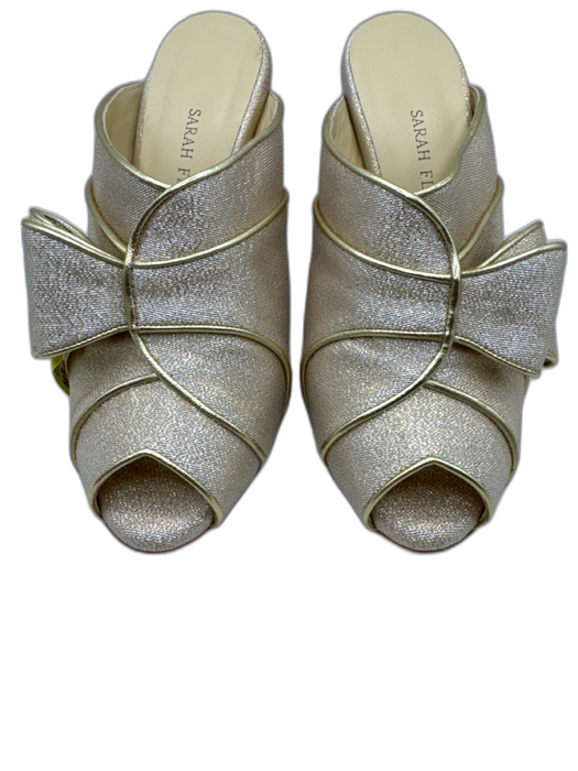 Sarah Flint Shoe Size 38 Gold Canvas & Leather Metallic Thread Peep Toe Pumps Gold / 38