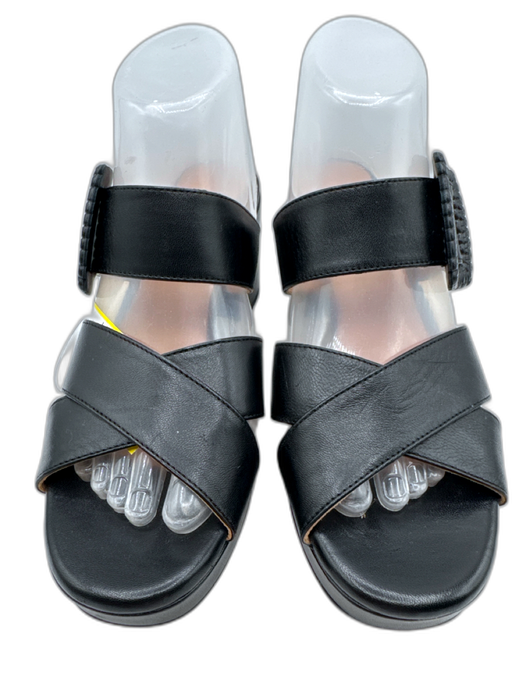 Aquatalia Shoe Size 9 Black Leather Criss Cross Detail Buckle Strap Sandals Black / 9