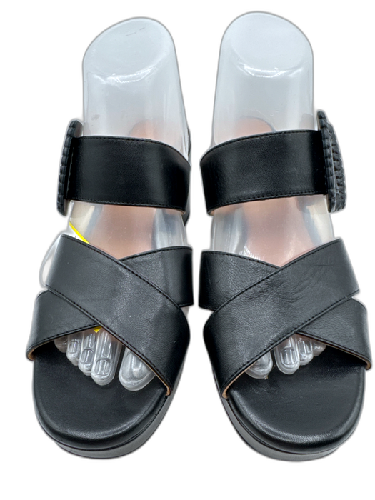 Aquatalia Shoe Size 9 Black Leather Criss Cross Detail Buckle Strap Sandals Black / 9