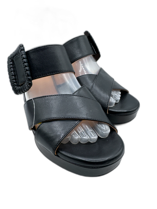 Aquatalia Shoe Size 9 Black Leather Criss Cross Detail Buckle Strap Sandals Black / 9